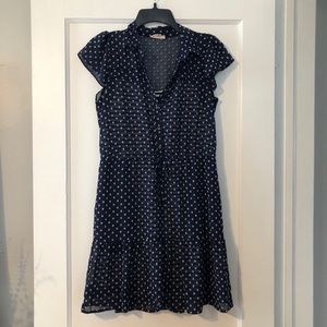 EUC Navy Joules Polka Dot Dress with stripes slip underneath - Size Small